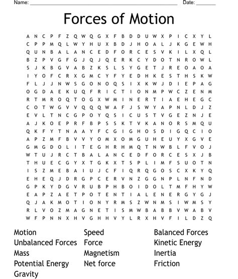 Forces Of Motion Word Search WordMint