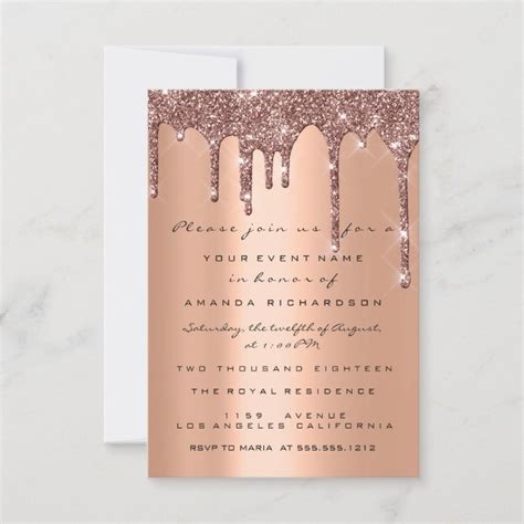 Elegant Glitter Drips Rose Gold Bridal Sweet 16th Invitation Zazzle