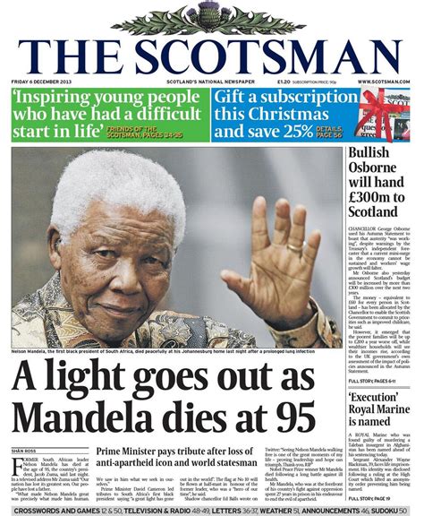 Vale Nelson Mandela The World Mourns The Newspaper Front Pages Mumbrella