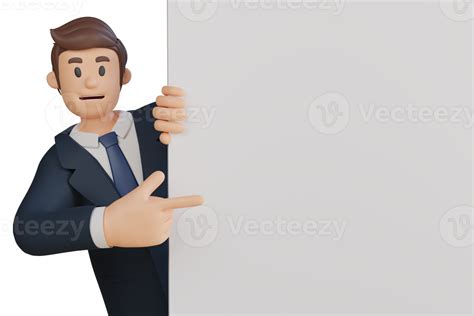 Businessman Holding Blank White Canvas Character 3d Character