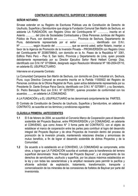 Contrato De Usufructo Superficie Y Servidumbre