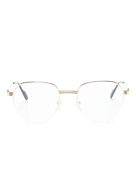 Cartier Eyewear Round Half Rim Glasses Gold Farfetch Au