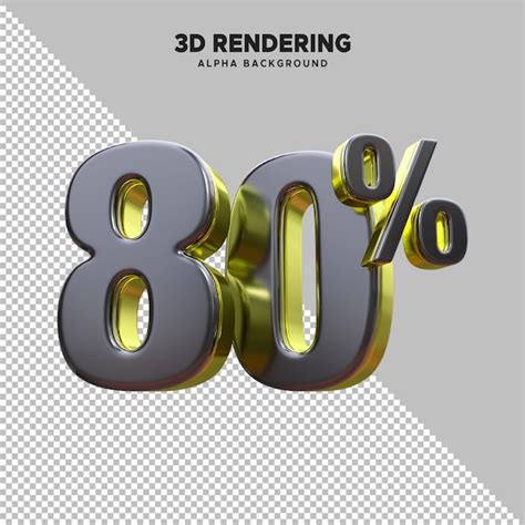 Premium Psd Psd 3d Rendering Of Premium Black And Gold Number 80 Percent