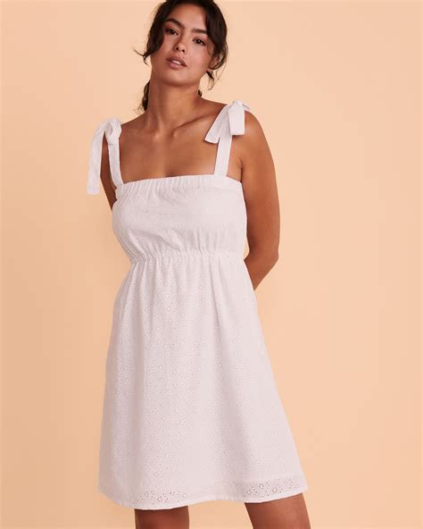 Tropik Eyelet Shoulder Tie Dress White Bikini Village