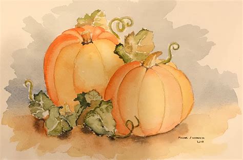 Pumpkin Patch (Original Watercolor Painting) Fall, Matted