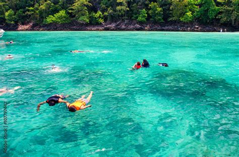 Travelers are swimming and snorkeling in Andaman sea at Similan Stock ...