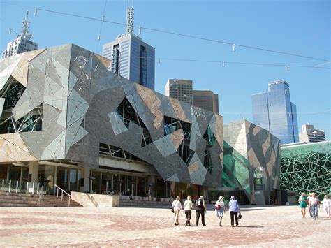 photo  federation square melbourne  australian stock images