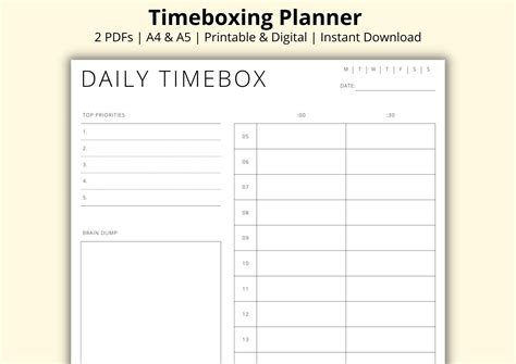 Timeboxing Planner Daily Timebox Template Time Blocking PDF Brain