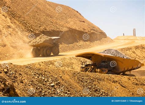 Huge Dump Trucks In A Copper Mine Stock Image Image Of Hauling