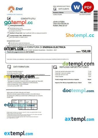 Italy Enel Electricity Utility Bill Template In Word And PDF Format By