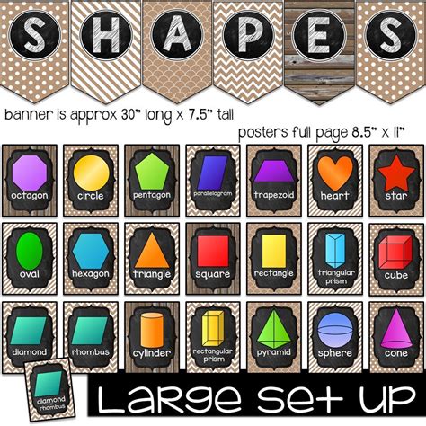 Printable Shape Posters And Charts Farmhouse Neutral Classroom Decor 2d