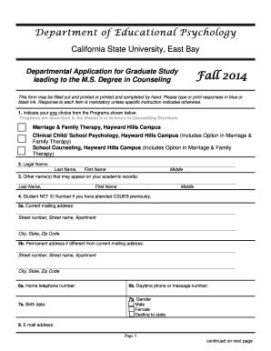 Fillable Online Csueastbay Department Application Packet