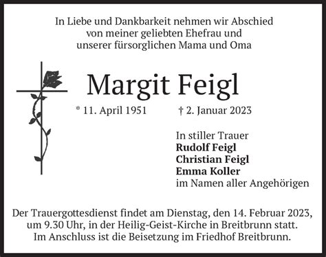 Traueranzeigen Von Margit Feigl Trauer Merkur De