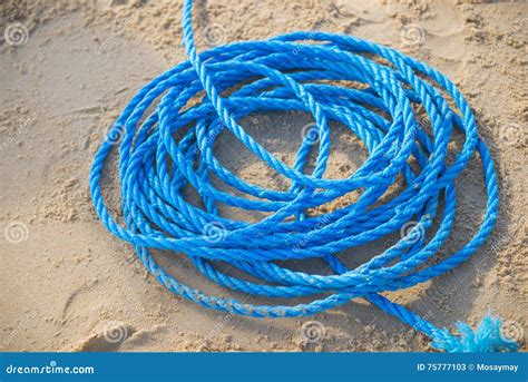 Pile Of Blue Rope On The Sand Stock Image Image Of Material Strength