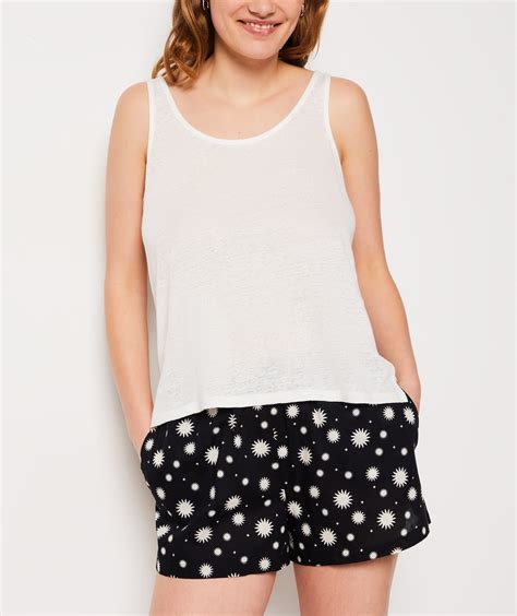 Printed Cotton Pajama Shorts Beryl Imp Fd Noir Etam