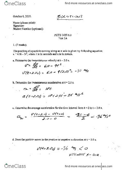 PHYS 1420 Midterm Physics 1420 T1A 1420 Fw10 11 OneClass