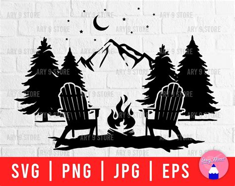 Mountain Scene With Adirondack Chairs Svg Png Eps Files Etsy