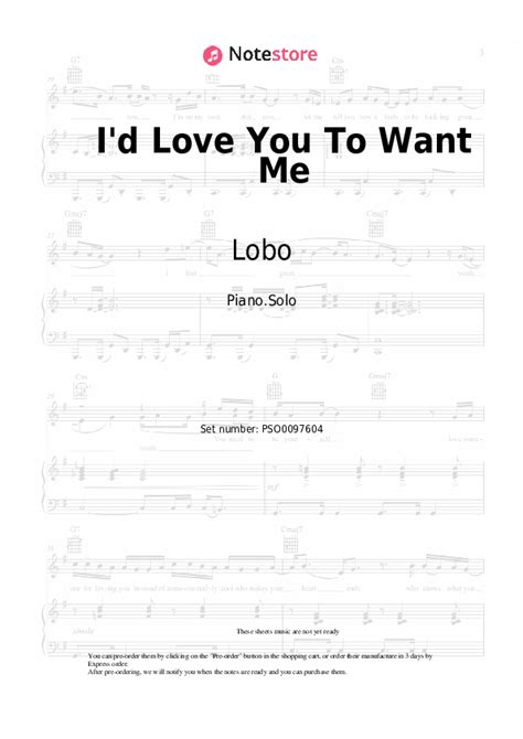 Lobo - I'd Love You To Want Me piano sheet music on Note-Store.com | Piano.Solo SKU PSO0097604