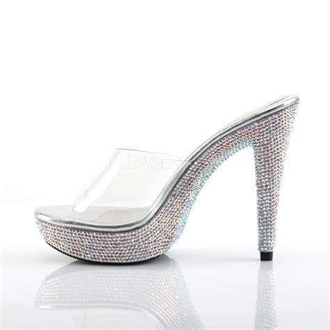 Pleaser Fabulicious Cocktail 501dm Clear Silver Multi Rhinestones In Sexy Heels And Platforms