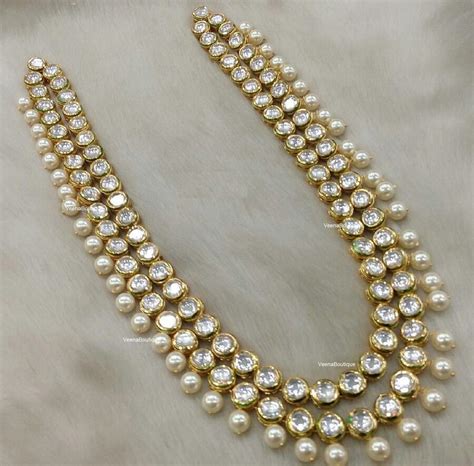 Kundan Long Necklace Kundan 2 Layered Long Necklace Etsy