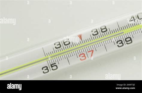 A Close Up Of A Glass Mercury Thermometer Shows A Low Temperature Stock