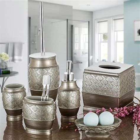 Creative Scents Dublin Brushed Silver Decorative Bathroom Accessories Set Of 4 On Sale Bed