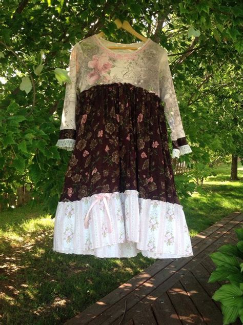 Romantic Pink Rose Dress Shabby Chic Dress Vintage Upcycled Cottage