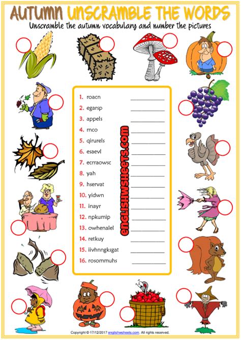 Autumn Esl Printable Unscramble The Words Worksheet