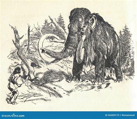 Preistorici Un Preistorico Affronta Un Mammut Illustrazione In Bianco