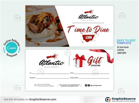 Restaurant Voucher Design Canva Template Graphic Reserve