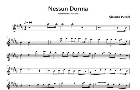 Nessun Dorma Arr Funtom Sheet Music Giacomo Puccini Alto Sax Solo