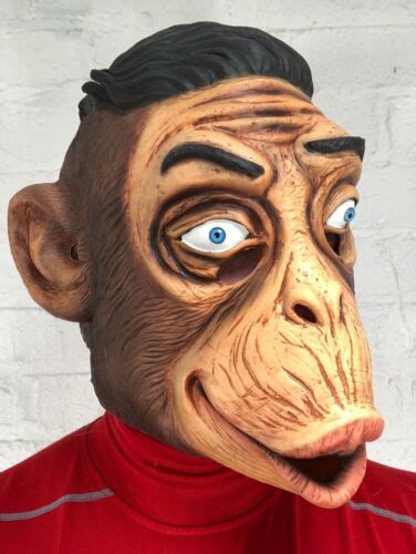 Funky Monkey Chimp Animal Mask Latex Full Head Adult Black Elvis Quiff