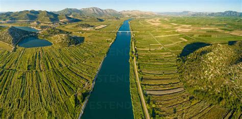 Panoramic Aerial View Of The Neretva Delta Valley River Near Ploce