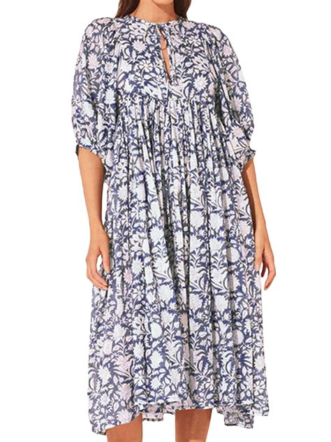 Wassery Women Summer Casual Mini Dress Floral Print Tie Up Half Sleeve Puff Sleeve Loose Dress