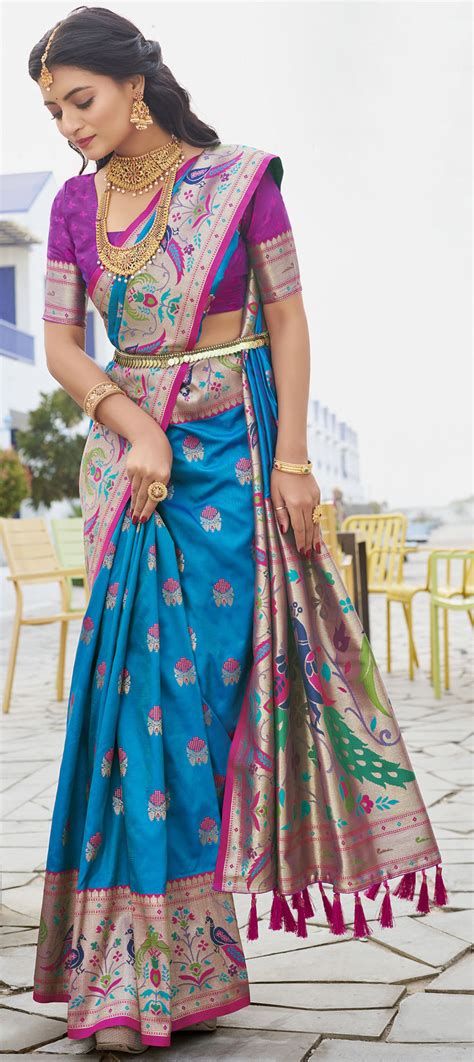 Festive Traditional Blue Color Art Silk Fabric Saree