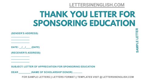 Thank You Letter For Sponsoring Education Sample Of Thank You Letter