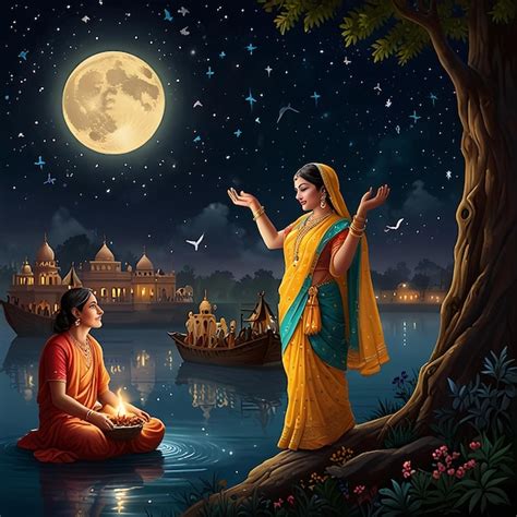 Happy Sharad Purnima Festival Background Illustration Premium Ai