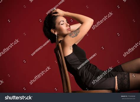 Studio Portrait Sexy Brunette Black Lingerie Stock Photo 275049698