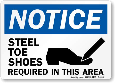 Steel Toe Shoes Required Area Osha Notice Sign Sku S