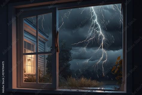 Storm Rain Thunder Open Window Created With Generative Ai