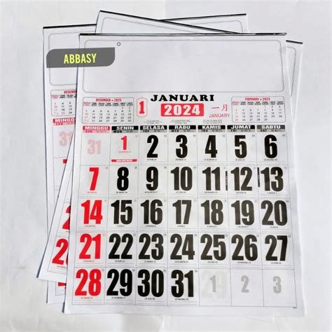 Jual Kalender Kerja Jumbo 2024 Tanggalan Angka Jumbo MJ 2024 50x64 Cm