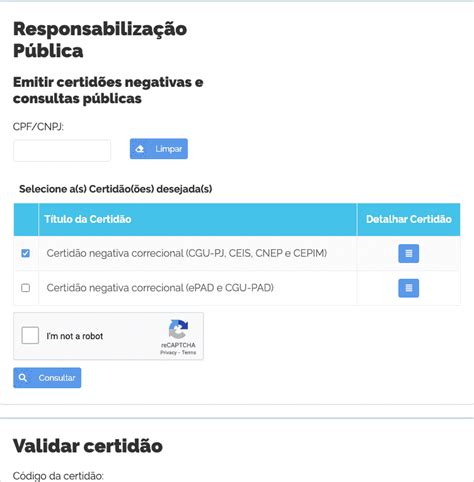 API de consulta Controladoria Geral da União Certidão Negativa