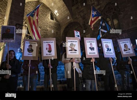 Protesters Hold Placards During The Demonstration Hundreds Of Supporters For The Independence