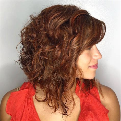 Curly Reddish Brown Lob Inverted Bob Hairstyles Inverted Long Bob