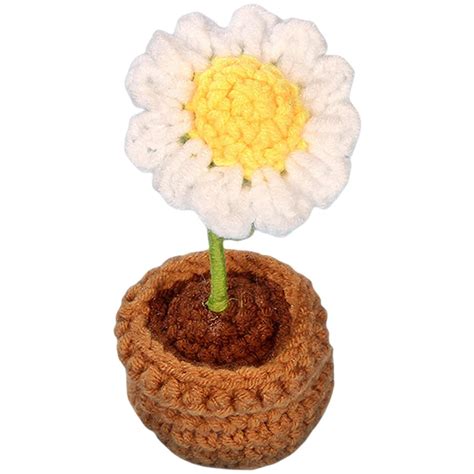 Crochet Knitted Flower In Pot Cute Cartoon Potted Plant Ornament