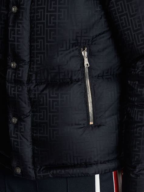 Balmain Monogram Jacquard Puffer Jacket Blue FARFETCH UK