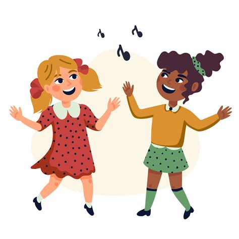 Dancing Kids, Cartoon vector illustration of happy Multicultural ...