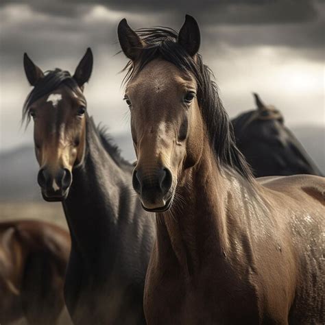 Dois Cavalos Est O Parados Em Um Campo E Um Tem Uma Mancha Branca Na