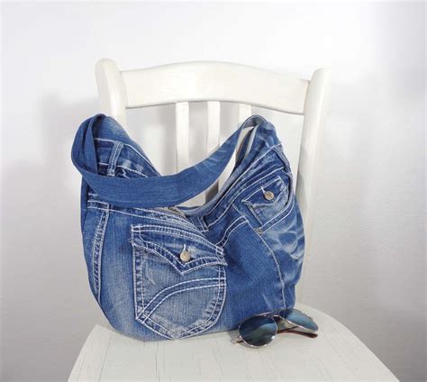 Denim Bag Hobo Slouchy Handbag Recycled Up Cycled Jeans Shoulder Bag