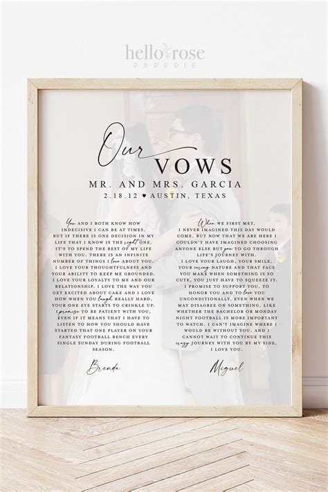 Personalized Wedding Vows Printable Gift Print With Photo First Paper